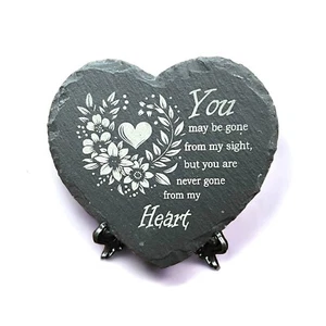 Heart Memorial Stone Engraved Gravestone Natural Slate Grave Marker Cemetery - Picture 1 of 11