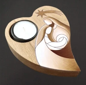 Wooden candle holder with heart motif,solid wood,15 cm, Handmade Home Dekor Gift - Picture 1 of 8