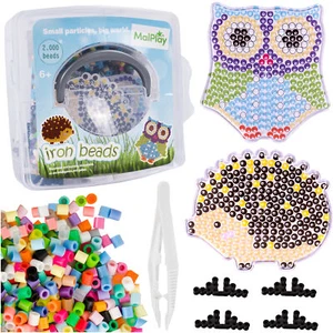 MalPlay 2000 Bügelperlen Set Bügelpads, Perlen in 8 Farben 2 Vorlagen Eule&I - Bild 1 von 12