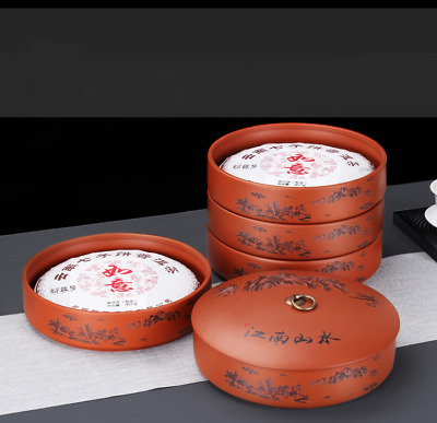 Yixing Zisha Tea Storage Box With Lid Mountain-river Pattern Jar Tea Vessel • 49.01$