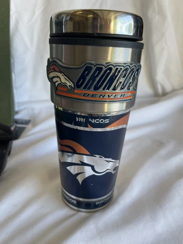 Denver Broncos Travel Mug 16 Oz NFL Tumbler Hot Cold Metal Cover