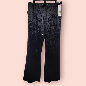 Calvin Klein Women’s Size 14P Black Crushed Velvet Pants w Side Pockets - Picture 1 of 4
