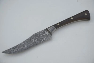 CUCHILLO DE CAZA DAMASCO PERSONALIZADO 8.5" Skinner | Hoja RECURVA | Mango de palo de rosa Foto 1 de 4