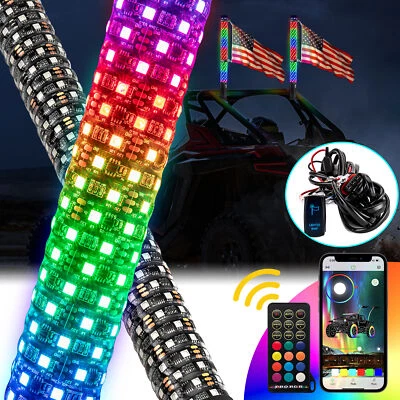 WEISEN 3FT Fat RGB Whip Light+Plug & Play Wire For Polaris General 1000 busbar - Image 1 of 4