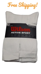 Wilson Men Active Sport Crew Socks 4 PACK (8 PAIRS) WHITE - SIZE 6-12 - Picture 1 of 3