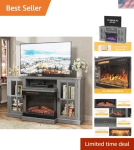 Versatile 3-Sided Glass Entertainment Center with LED for Up to 65'' TVs - Picture 1 of 10