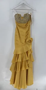 NWT Tony Bowls Le Gala Vintage Dress Womens 6 Gold Tiered Ruffles Sequin Gown - Picture 1 of 23