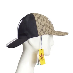 GUCCI x ADIDAS- NWT 2022 Black & Brown Double Brim Cap, Size Large - Picture 1 of 5