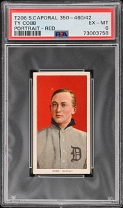 1909-11 T206 Ty Cobb Portrait - Red Sweet Cap. 350-460/42 PSA 6 #73003758