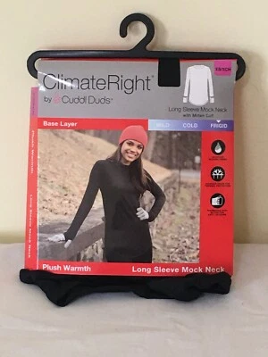 Climate Right Cuddl Duds Women Plush Warmth Mock Neck Top Black XS,S