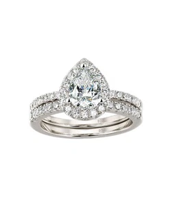 Engagement Wedding Rings Set Women Pear Cut Diamond Ring Size L-R - Picture 1 of 5