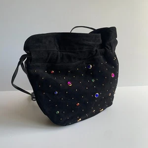 VTG suede studded bag VGC black suede tote shoulder jewels Stuart Weitzman 80s - Picture 1 of 9