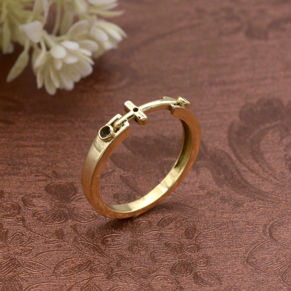 Ankh Gold  Ring, Minimalist Solid Gold Brass Ring, Valentine Gift, Gift for her - Image 1 of 4