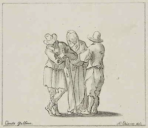 STRIXNER (*1782) nach CANTAGALLINA (*1582), Drei Bauern im Gespräch, um 1808, Li - Bild 1 von 4