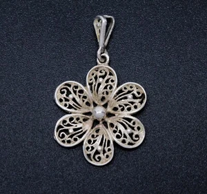 Colgante - Plata - Filigrana Hecho a Mano Flor Flor Vintage - Imagen 1 de 3