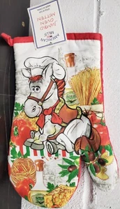 1 Bedruckter Ofenhandschuh (10") PONY & GEMÜSE & OLIVENÖL, rote Rückseite, AM - Bild 1 von 6