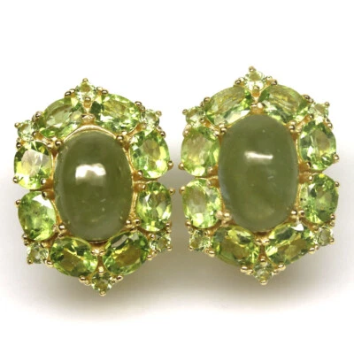 Edelstein 8 x 12 Mm. Grün Saphir & Peridot Ohrringe 925 Silber 18K Gold - Bild 1 von 4