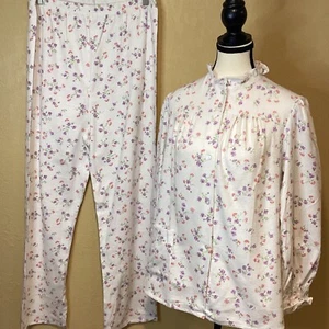 Juego de pijama vintage de franela de dos piezas Sears años 70, rosa/púrpura floral, talla 34 - Imagen 1 de 8