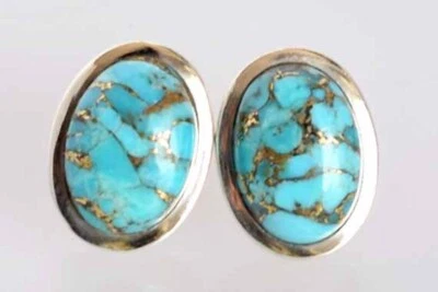 Turquoise Gemstone 925 Sterling Silver Cufflinks For Boyfriend Birthday Gift - Image 1 of 4