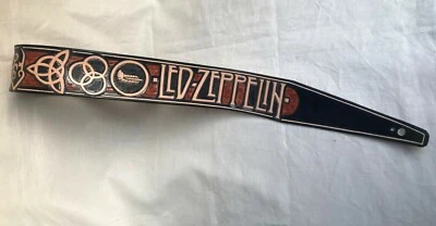 LED ZEPPELIN Theme  - original handcrafted leather guitar strap 4 SYMBOLS brown - Image 1 of 2