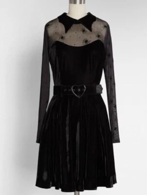 ModCloth & Collectif Sucker For Spiders Black Mesh Skater Belted Dress 24 BNWT! - Image 1 of 4