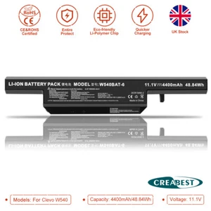 W540BAT-6 Battery For Clevo W540 W550 W540EU W545EU W550SU 6-87-W540S-427 11.4V - Afbeelding 1 van 12