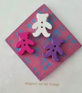 WOODEN TEDDY BEAR FRIDGE MAGNET (Pink) - M289 - Picture 1 of 2