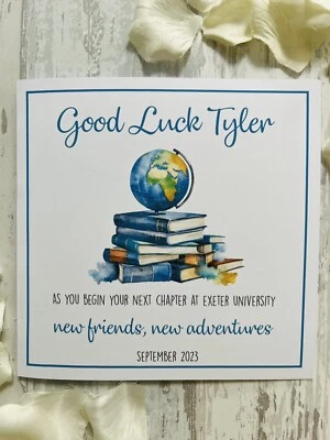 NANA B'S Personalised First Day at University School College Card Blue Globe Good Luck