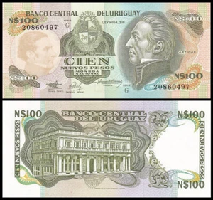 URUGUAY 100 NUEVOS PESOS 1987 UNC OLD GORVERNMENT PALACE,J.G.ARTIGAS AT RIGHT,AR - Picture 1 of 1