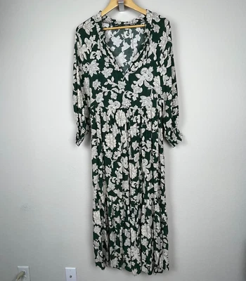 Vestido Floral Verde Grande ZARA AW22 Talla XS Boho Festival Flowy Praire Foto 1 de 4