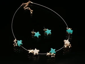 pink blue stars lucite choker collar gold necklace earrings fashion jewelry K39 - Picture 1 of 10