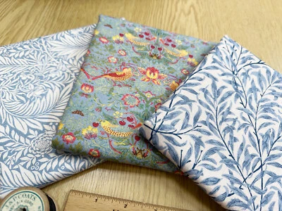 FAT QUARTER FABRIC BUNDLE William Morris Azure Blue Floral Bird Print Fabric - Image 1 of 3