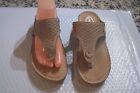 Atalina Women's Wedge Shoes Beige Sandals Flip Flops Size 10 Gold Accent