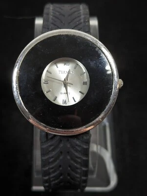 Bijoux Terner Womans Silver Tone Dial Round Case Black Hinge Band Watch 6.5 In - Image 1 of 4