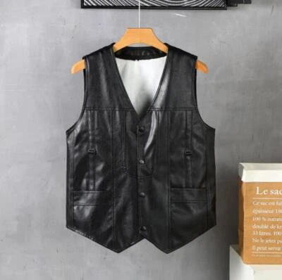 New Winter Men's Fleece Vest Faux Leather Warm Sleeveless Jacket Thick Waistcoat - Image 1 of 4