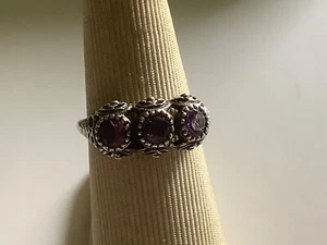 Sterling Silver (3) Purple Stone Design Ring Size 6.25 - Picture 1 of 7