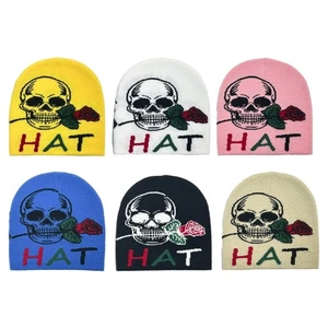 Adult Halloween Jacquard Skull&Rose Beanie Winter Warmer Cycling Windproof Hat - Picture 1 of 14