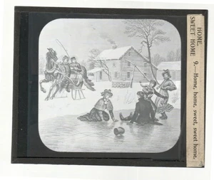 Antique Magic Lantern Glass Slides Home Sweet Home Winter Scene Black & White - Picture 1 of 2