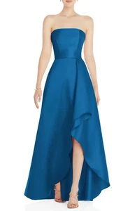 Alfred Sung Classic Blue Strapless Satin Gown Size 6 $252 D832 - Picture 1 of 2