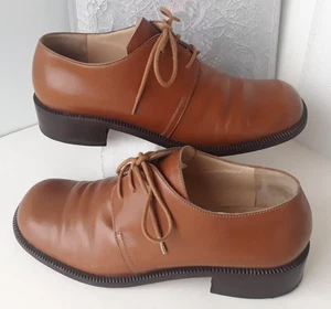 Bottega Veneta ~ Brown Leather Shoes Lace Up Low Heel Pumps ~Wo's 7 ~ Italy NICE - Picture 1 of 17