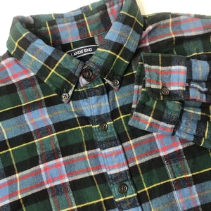 Camisa Lands End Para Hombres XL Franela Abotonada Azul Verde A Cuadros Ajuste Tradicional  - Imagen 1 de 7
