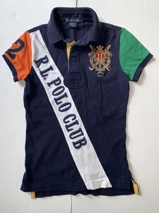 Vintage Polo Ralph Lauren Shirt Boys Small Blue Polo Mercer Club Crest Stampede - Picture 1 of 5