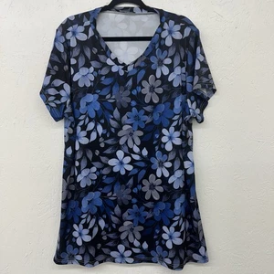 Bon Apple Tea Damen Blumen V-Ausschnitt Kurzarm Tunika 4x Groovy Blumenmuster - Bild 1 von 5