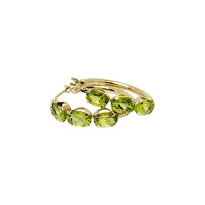 10K Yellow Gold Natural 3.00 CTW Oval Cut Peridot 19.50mm Hoop Earrings - Picture 1 of 7