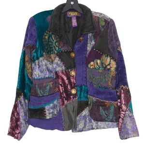 Toppa arazzo giacca vintage patchwork Y2K boho arte insegnante eclettica taglia small - Foto 1 di 19
