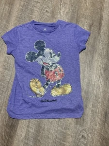 Disney Parks Sequin Mickey Graphic Tee Shirt Girls Size Large Purple Top - Picture 1 of 2
