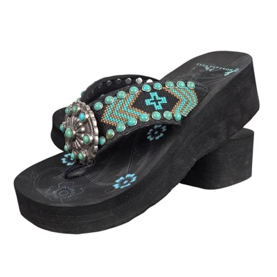 Montana West Foam Wedge Flip Flop Sandals 6 Medallion Turquoise Western Cowgirl - Image 1 of 4