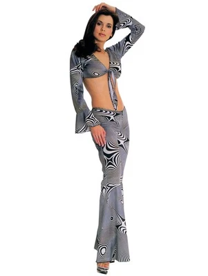 1970s 1960s Disco Hippie Retro Swirl Tie Top Bell Bottom Pants Women Costume M/L - Image 1 of 2