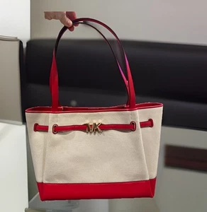 Michael Kors Reed Collection Red & Tan Large Tote Bag Tweed Purse Bag MK - Picture 1 of 4