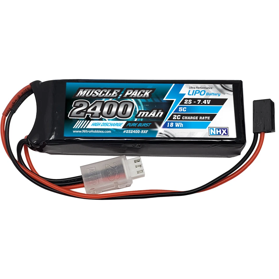 NHX Muscle Pack 2S 7.4V 2400mAh 5C RX Receiver Lipo Battery w/ Servo Connector - Image 1 of 4